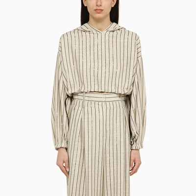 The Mannei Sunne Beige Striped Cropped Sweatshirt In Linen Blend