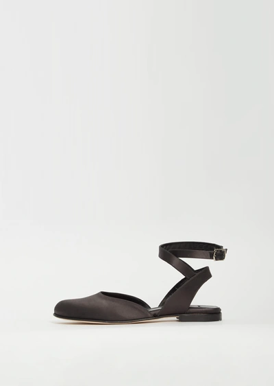 Dušan Ankle Strap Satin Ballerina In Charcoal