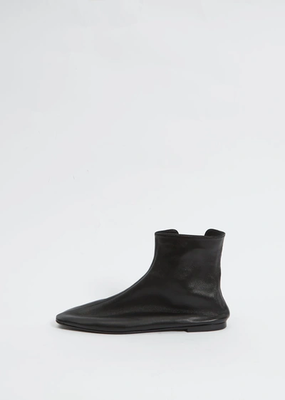 The Row Ava Leather Ankle Boots In Black