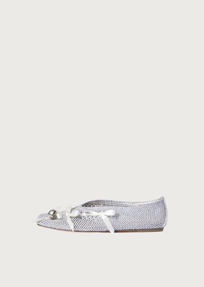 Simone Rocha Silver Bell Charm Crochet Ballerina Flats