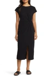 Caslon Elastic Waist Knit Organic Cotton Midi Dress In Black