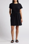 Caslon Drawstring Waist Organic Cotton T-shirt Dress In Black