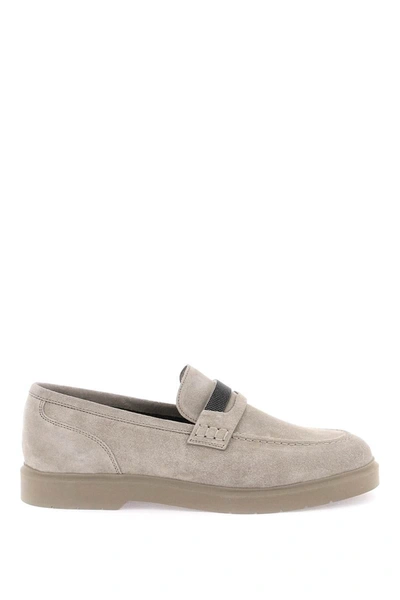 Brunello Cucinelli Mocassins With Monili In Grey