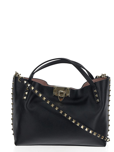 Valentino Garavani Rockstud Small Leather Tote Bag In Black