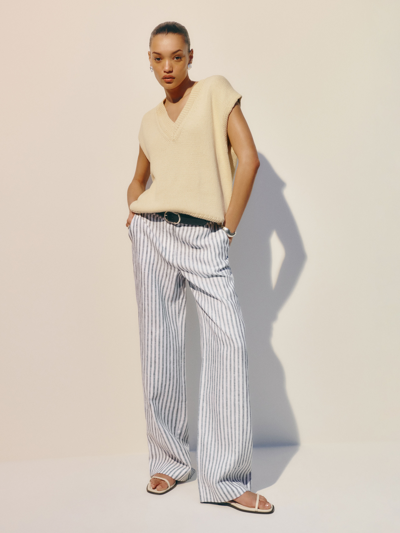 Reformation Carter Linen Mid Rise Pant In Antibes Stripe