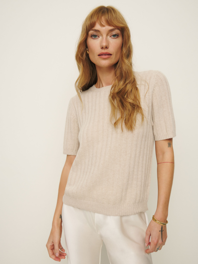 Reformation Tess Cashmere Short Sleeve Sweater In Wheat