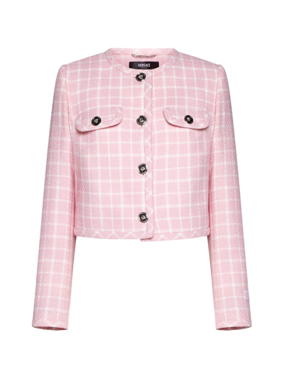 Versace Checked Button In Pink