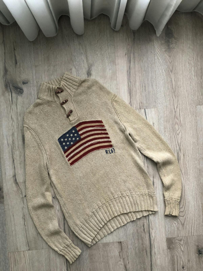 Pre-owned Made In Usa X Polo Ralph Lauren Polo Ralph Laurent Usa Flag Linen Knit Sweater Vintage In Beige