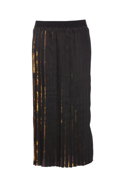 Versace Jeans Couture Watercolour Couture-print Pleated Skirt In Black