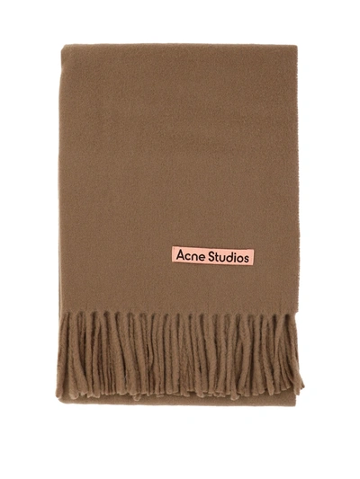Acne Studios Logo Patch Scarf In Chocolate Brown