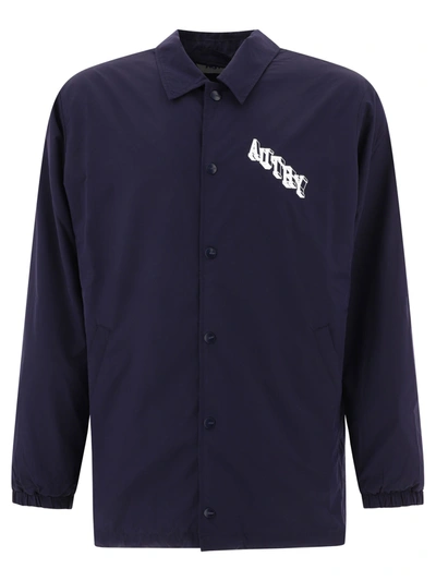Autry Logo-printed Textured Coach Jacket In Blue