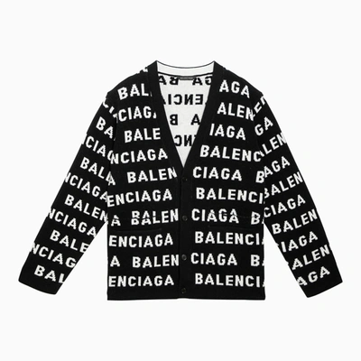 BALENCIAGA BALENCIAGA BLACK/WHITE ALL OVER LOGO CARDIGAN SWEATER