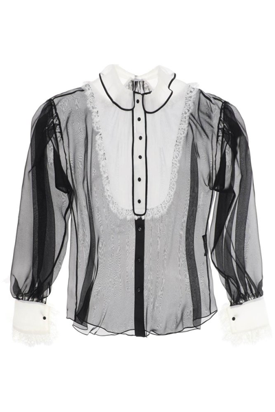 Dolce & Gabbana Ruffle Detailed Chiffon Shirt In Black