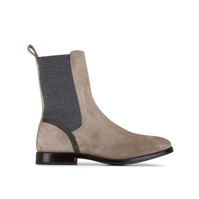 Brunello Cucinelli Suede And Elasticated Chelsea Boot In Neutral