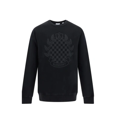 Burberry Chequered Crest Cotton Sweatshirt In Black