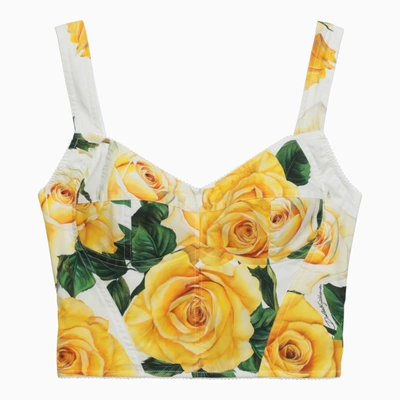 Dolce & Gabbana Cropped Floral-print Cotton-blend Poplin Top In Multi