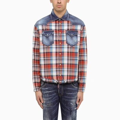 Dsquared2 Plaid Western Shirt With Denim Inserts In Multicolor