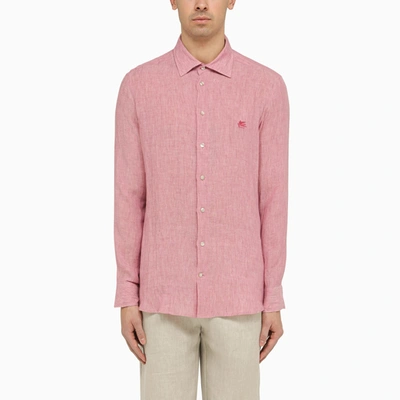 Etro Pegaso-embroidered Linen Shirt In Red