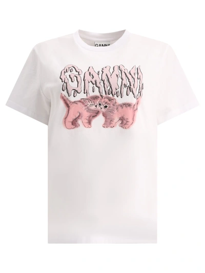 Ganni Cats Cotton T-shirt In White