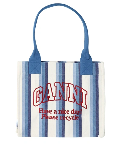 Ganni Striped Canvas Tote Bag