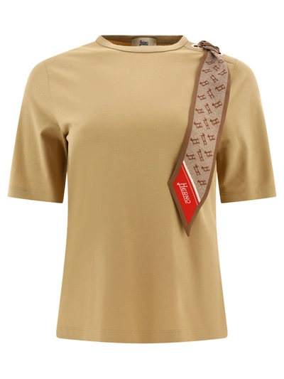 Herno T-shirt With Silk Scarf In Tan