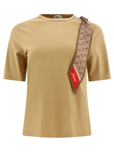 Herno Scarf-detailed Crewneck T-shirt In Beige