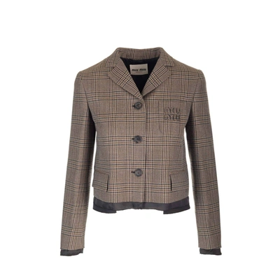 MIU MIU MIU MIU CHECK PATTERN WOOL JACKET