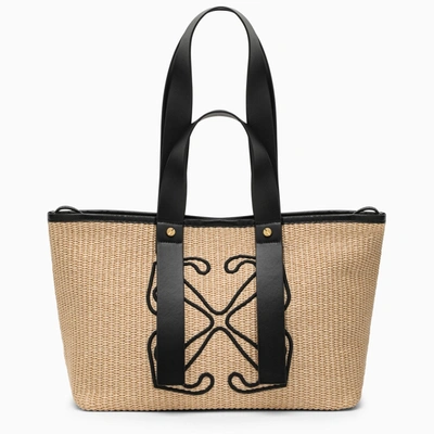 Off-white Natural-coloured Raffia Tote Handbag For Women In Beige
