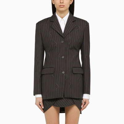 Off-white Off White™ Grey Single Breasted Pinstripe Jacket In Wool Blend In Gray