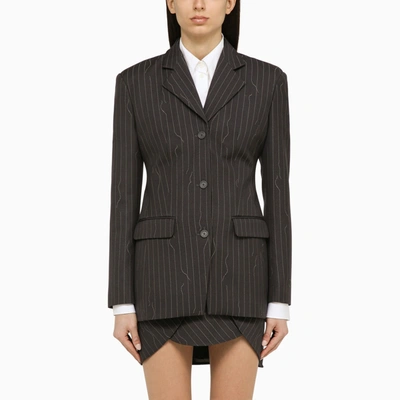 Off-white Grey Single-breasted Pinstripe Jacket In Wool Blend In Brown
