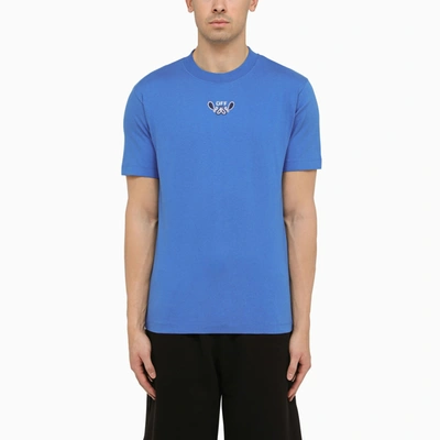 OFF-WHITE OFF WHITE™ NAUTICAL BLUE COTTON T SHIRT WITH LOGO EMBROIDERY