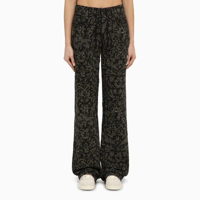 Off-white Vintage Black Denim Flared Trousers For Women In Light Blue