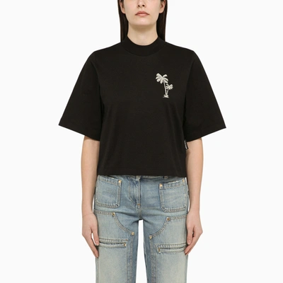 PALM ANGELS PALM ANGELS BLACK COTTON T SHIRT WITH EMBROIDERY