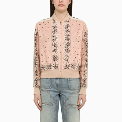 Palm Angels Pink\/white Linen Blend Print Bomber Jacket