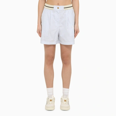 Palm Angels Embroidered Striped Cotton-poplin Shorts In Light Blue