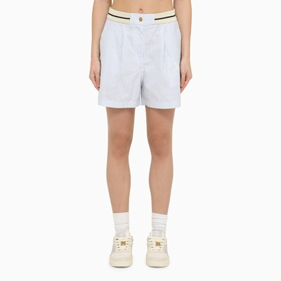 Palm Angels Embroidered Striped Cotton Shorts In Blue