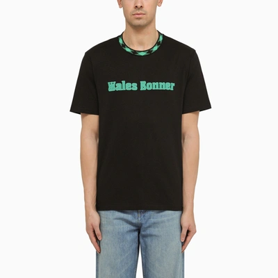 WALES BONNER WALES BONNER BLACK COTTON T SHIRT WITH LOGO