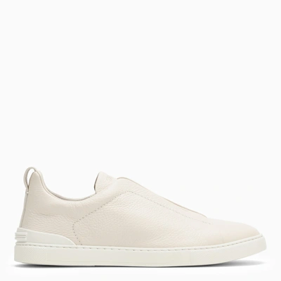 Zegna Beige Leather Triple Stitch Sneakers In White