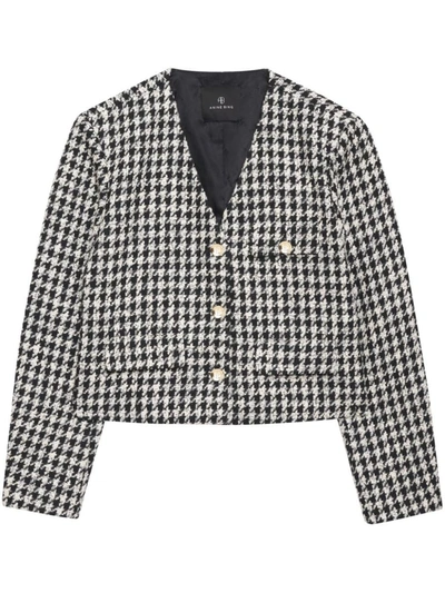 Anine Bing Cara Jacket In Cream And Black Houndstooth