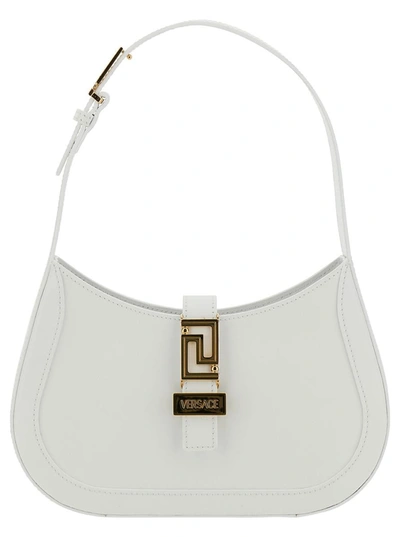 VERSACE 'GRECA GODDESS' SMALL WHITE HOBO BAG WITH LOGO DETAIL IN LEATHER WOMAN