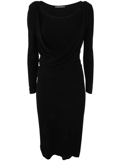 Alberta Ferretti Long Sleeves V Neck Midi Dress In Black