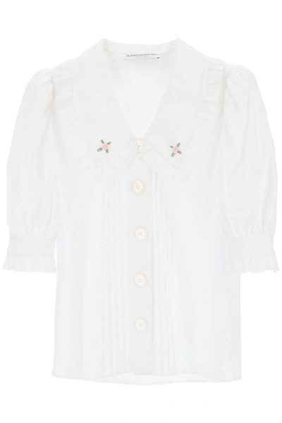 Alessandra Rich Short-sleeved Shirt With Embroidered Collar In White
