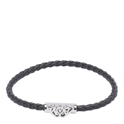Alexander Mcqueen Leather Bracelet With Seal Logo And Antique Silver Finish In Metallic