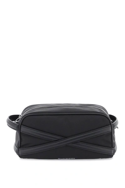 Alexander Mcqueen Black Beauty Case With Harness Detail In Fabric And Leather