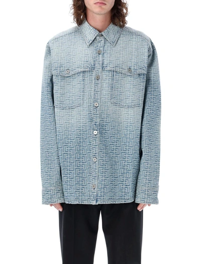 Balmain Denim Monogram Shirt In Blue