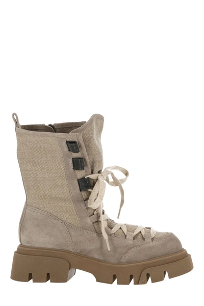 Brunello Cucinelli Precious Eyelets Ankle Boots In Grey