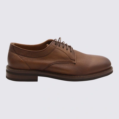 Brunello Cucinelli Cognac Leather Lace Up Shoes In Tabacco