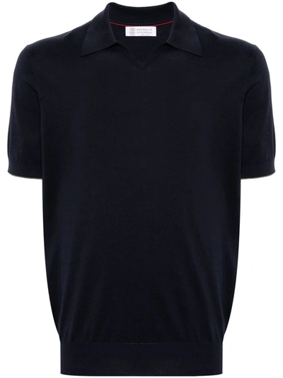 Brunello Cucinelli Short-sleeved Polo Shirt In Blue