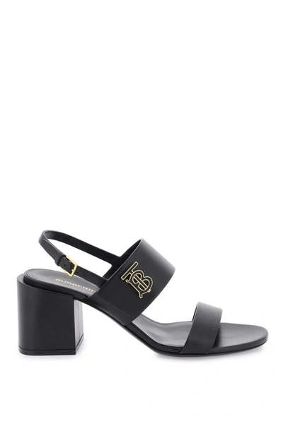 Burberry Leather Sandals With Monogram In Black