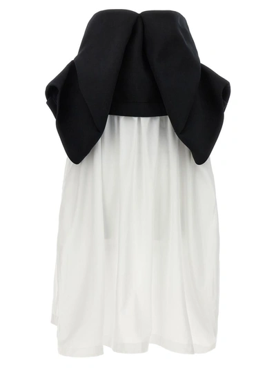 Comme Des Garçons Hood Application Dress In White/black